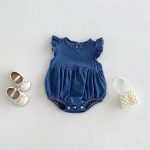 【66-90cm】ロンパース デニム フリル ノースリープ - 画像 (2)