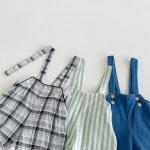 【80-120cm】ショートパンツ 男の子 韓国風 ストライプorチェク サロペット - 画像 (6)