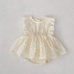 【66-90cm】ロンパース ベビー クリーム フラワー 刺繡 - 画像 (11)