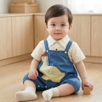 【73-100cm】ペット&シャツ ベビー 恐竜 デニム サロ - 画像 (4)