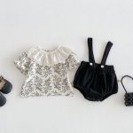 【66-100cm】セットアップ ブラック フラワー サロペット＆シャツ - 画像 (9)