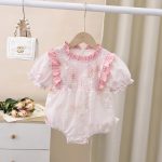 【66-90cm】ロンパース ベビー ピンク パフスリーブ スウィート - 画像 (4)