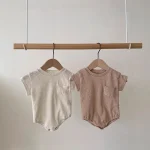 【66-90cm】ロンパースor トップス ベビー 韓国風 ポケット付き リブ - 画像 (4)