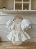 【66-90cm】ロンパース ベビー レース パフスリーブ 小花柄 - 画像 (6)