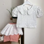 【66-100cm】Tシャツ ベビー ドットORリボン 折り襟 - 画像 (3)