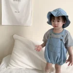 【66-100cm】ロンパース or Tシャツ ベビー 帽子付き デニム - 画像 (5)