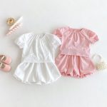 【80-130cm】ショートパンツ 女の子 無地 蝶結び セットアップ