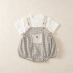 【73-100cm】セットアップ ベビー グレーチェック サロペロンパース - 画像 (4)