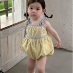 【66-100cm】ロンパース ベビー 韓国風 肩リボン - 画像 (3)