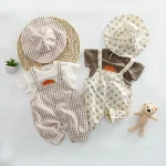 【66-100cm】セットアッ プ ベビー 韓国風 ドット＆チェック3点 - 画像 (8)