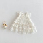 【73-100cm】ワンピース ベビー フリルスリーブ 多層チュール - 画像 (2)