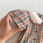 【66-90cm】ロンパース ベビー 丸襟 チェック - 画像 (17)