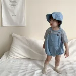【66-100cm】ロンパース or Tシャツ ベビー 帽子付き デニム - 画像 (3)