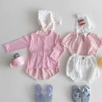 【73-120cm】セットアップ ベビー ポルカドットorチェック パフスリーブ - 画像 (6)