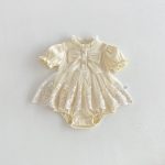 【66-90cm】ロンパース ベビー 蝶結び クリーム レース - 画像 (3)