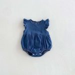 【66-90cm】ロンパース デニム フリル ノースリープ - 画像 (4)