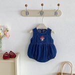 【66-90cm】ロンパース ベビー キノコ デニム ノースリーブ - 画像 (3)