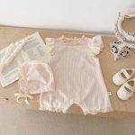 【66-90cm】ロンパース ベビー ワッフル レース フリル - 画像 (4)