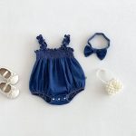 【66-90cm】キャミロンパース ベビー デニム  無地 - 画像 (3)