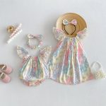 【66-130cm】ロンパースorワンピースベビー 姉妹服 カラフル フリル - 画像 (3)