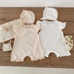 【66-90cm】ロンパース ベビー ワッフル レース フリル - 画像 (8)