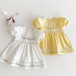 【80-130cm】ワンピース 女の子 刺繍 フラワー レース襟 バルーン袖 - 画像 (7)
