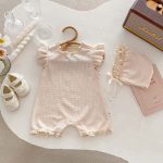 【66-90cm】ロンパース ベビー ワッフル レース フリル - 画像 (7)