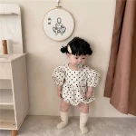 【66-90cm】ロンパース ベビー 韓国風 パフスリーブ ドット - 画像 (9)