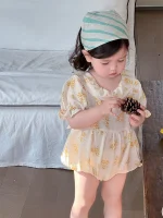 【66-90cm】ロンパース ベビー バック リボン 小花柄 - 画像 (6)