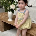 【66-100cm】ロンパース ベビー 韓国風 肩リボン - 画像 (5)