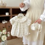 【66-90cm】ロンパース ベビー レース襟 小花柄 シンプル - 画像 (6)