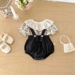 【66-100cm】セットアップ ブラック フラワー サロペット＆シャツ - 画像 (5)