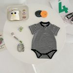 【66-90cm】半袖ロンパース ベビー ブラック ボーダー - 画像 (9)