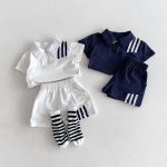 【80-130cm】セットアップ ストライプ柄 半袖ポロシャツ ショーツセット - 画像 (4)