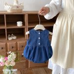 【66-90cm】ロンパース ベビー キノコ デニム ノースリーブ - 画像 (5)