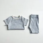 【73-100cm】セットアップ ベビー 韓国風 ボーダー カジュアル - 画像 (3)