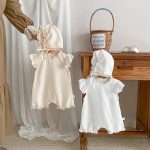 【66-90cm】ロンパース ベビー ワッフル レース フリル - 画像 (9)
