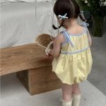 【66-100cm】ロンパース ベビー 韓国風 肩リボン - 画像 (6)