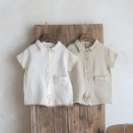 【66-90cm】ロンパース ベビー コットンシワ加工 半袖 折り襟 - 画像 (3)
