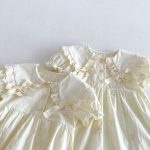 【66-130cm】ロンパースorワンピース ベビー 姉妹服 クリーム ダブル蝶結び - 画像 (13)