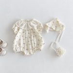 【66-90cm】ロンパース ベビー レース襟 小花柄 シンプル - 画像 (2)