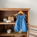 【66-90cm】ロンパース ベビー フリル デニム サロペット - 画像 (4)
