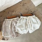 【73-100cm】ショートパンツ ベビー ボタン付き ゴムウエスト ストライプ - 画像 (4)