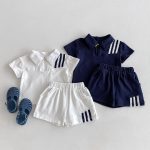 【80-130cm】セットアップ ストライプ柄 半袖ポロシャツ ショーツセット - 画像 (3)