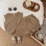 【73-110cm】セットアップ ベビー リネン シンプル 無地 - 画像 (3)