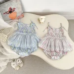 【66-90cm】ロンパース ベビー リボン ワンピース風
