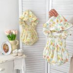 【66-90cm】ロンパース ベビー イエロー フラワー かわいい - 画像 (2)