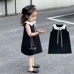 【80-130cm】ワンピース 女の子 リボン 丸襟