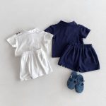 【80-130cm】セットアップ ストライプ柄 半袖ポロシャツ ショーツセット - 画像 (5)