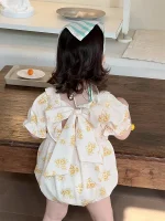 【66-90cm】ロンパース ベビー バック リボン 小花柄 - 画像 (11)